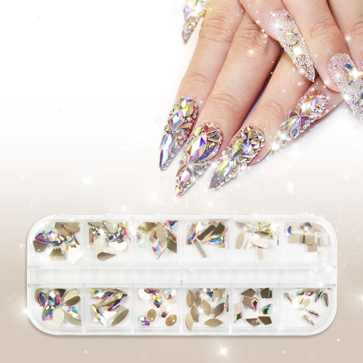  Rinstonestone for Nails, 6 Boxes Nail Art Glitter